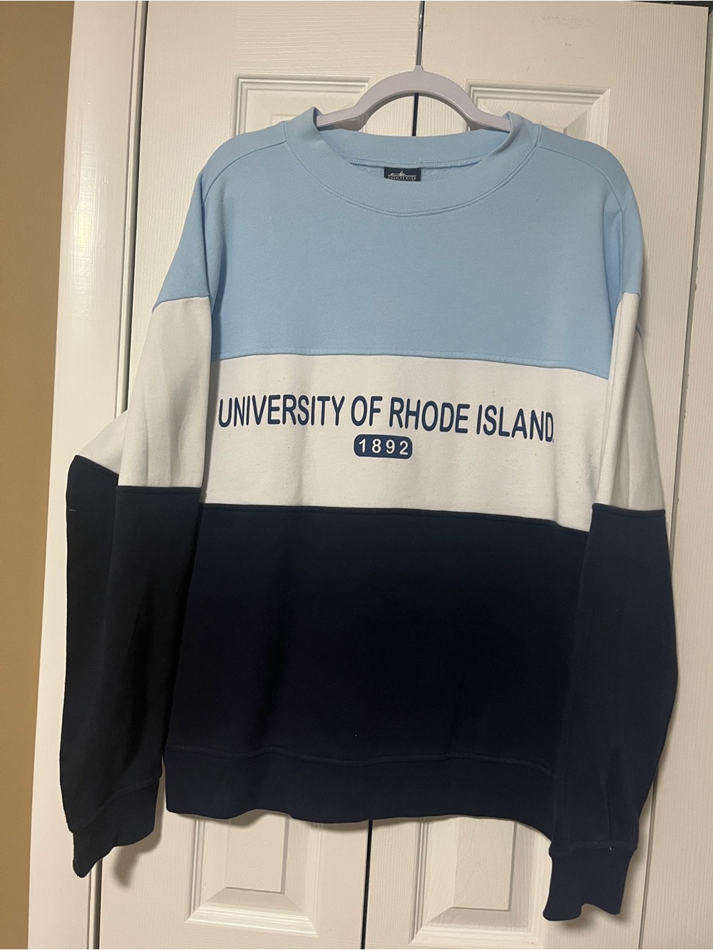 University of Rhode Island Colorblock Crewneck Sweater - Light Blue/White/Navy